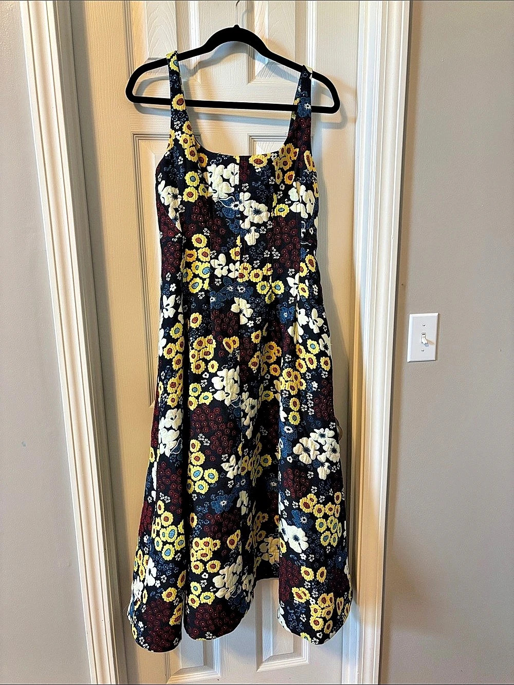 Anthropologie Floral Midi Dress in Black & Yellow Like New